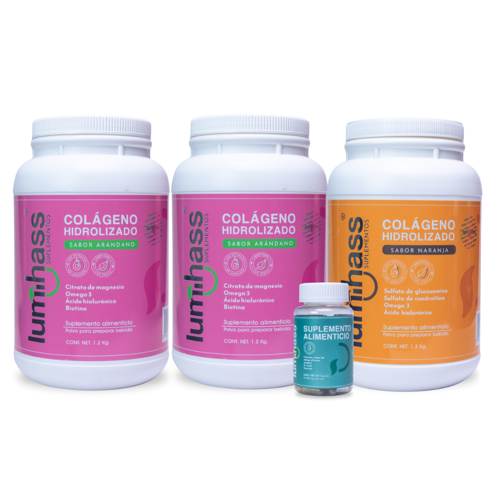 Colágeno Lumihass 3 Pzas Sabor Arándano + 1 Naranja + 1 Detox de regalo