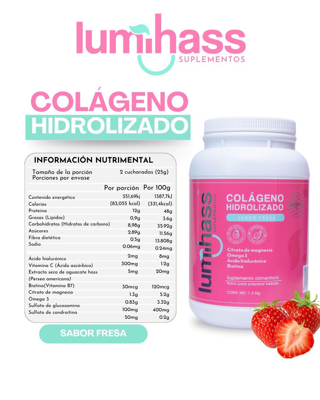 Lumihass Colageno Fresa + Ácido Hialuronico