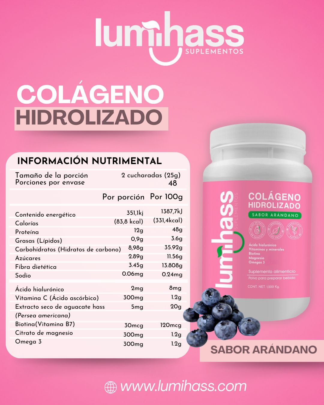 Lumihass Colageno 5 Piezas Sabor Arandano + Detox