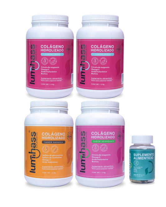 Colágeno Lumihass 4 Pzas  2 Fresa + 1 Naranja + 1 Arandano + 1 Detox de regalo
